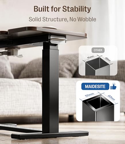 MAIDeSITe C-Shaped Side Table with Wheels, Height Adjustable Table with Double Tilting Tray and Stopper, Ideal for Care, Reading and Teleworking (Walnut)