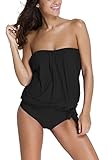 Dokotoo Womens Solid Soft Cup Strapless Tankini With Triangular Briefs X-Large Black