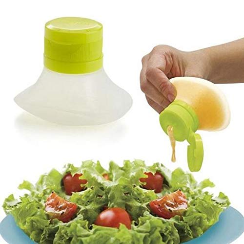 SAVORLIVING Salad Dressing Containers Set 2Pcs Silicone Sauce Bottles to Go Portable Mini Squeeze Sauce Containers for Cream Oil Jam Ketchup Mayonnaise