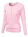NINEXIS Womens Basic Crew Neck Long Sleeve Button Down Cardigan BABYPINK M