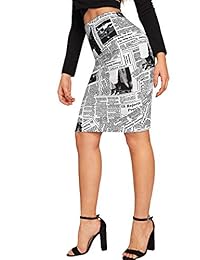 WDIRARA falda elegante de cintura alta con estampado de periódico para dama