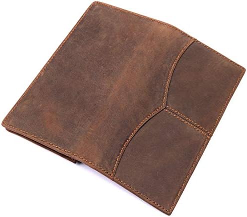 Ploekgda Men's Leather Medium Long Wallet Crazy Horse Wallet Wallet Mobile Phone Bag (Color : Brown)