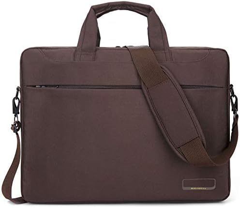 BRINCH Laptop Bag 15.6 Inch Lightweight Messenger Bag Shoulder Case Slim Business Briefcase Computer Bag Travel Carrying Sleeve Case with Shoulder and Luggage Strap for Men/Women, Brown