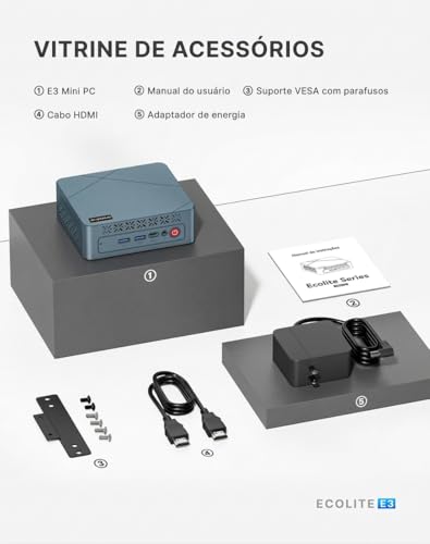 BOSGAME Mini PC E3 Neo, Intel Alder Lake N95 (Até 3.4GHz), 16GB RAM DDR4, 512GB SSD NVMe, Windows 11 Pro, LAN 2.5G, 3 Monitores 4K, WiFi 5, Computador Desktop para Home Office e Estudos