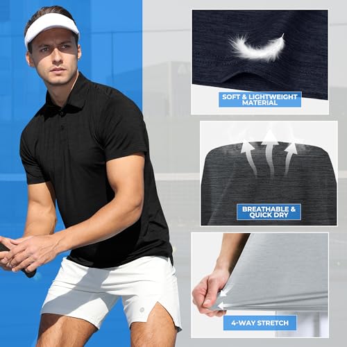 LalaHooK 5 Pack Polo Shirts for Men - Short Sleeve Quick Dry Moisture Wicking Black Golf T-Shirts for Work Casual Athletic