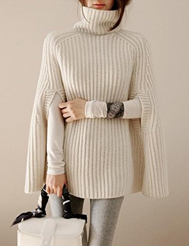 Yimoon Women's Turtleneck Soft Knitted Poncho Pullovers Sweater (Ivory, One Size)