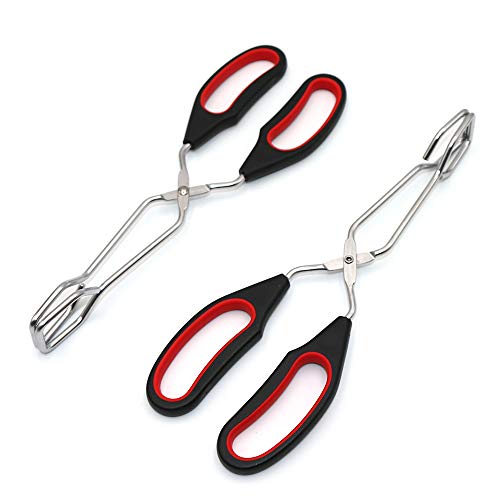 ZLONG Kitchen Stainless Steel Scissor Tongs with Plastic Silicone Handle for Food Cooking Baking Barbecue BBQ Grilling 9.5 Inch (2 Pieces)