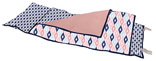 Bacati Tribal Aztec Cotton Percale Toddler Nap Mat, Coral/Mint/Navy/Pink, 20" x 50"