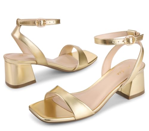 Ankis Women Gold Black Silver Dressy Square Peep Toe Low Chunky Heel Sandal at Amazon