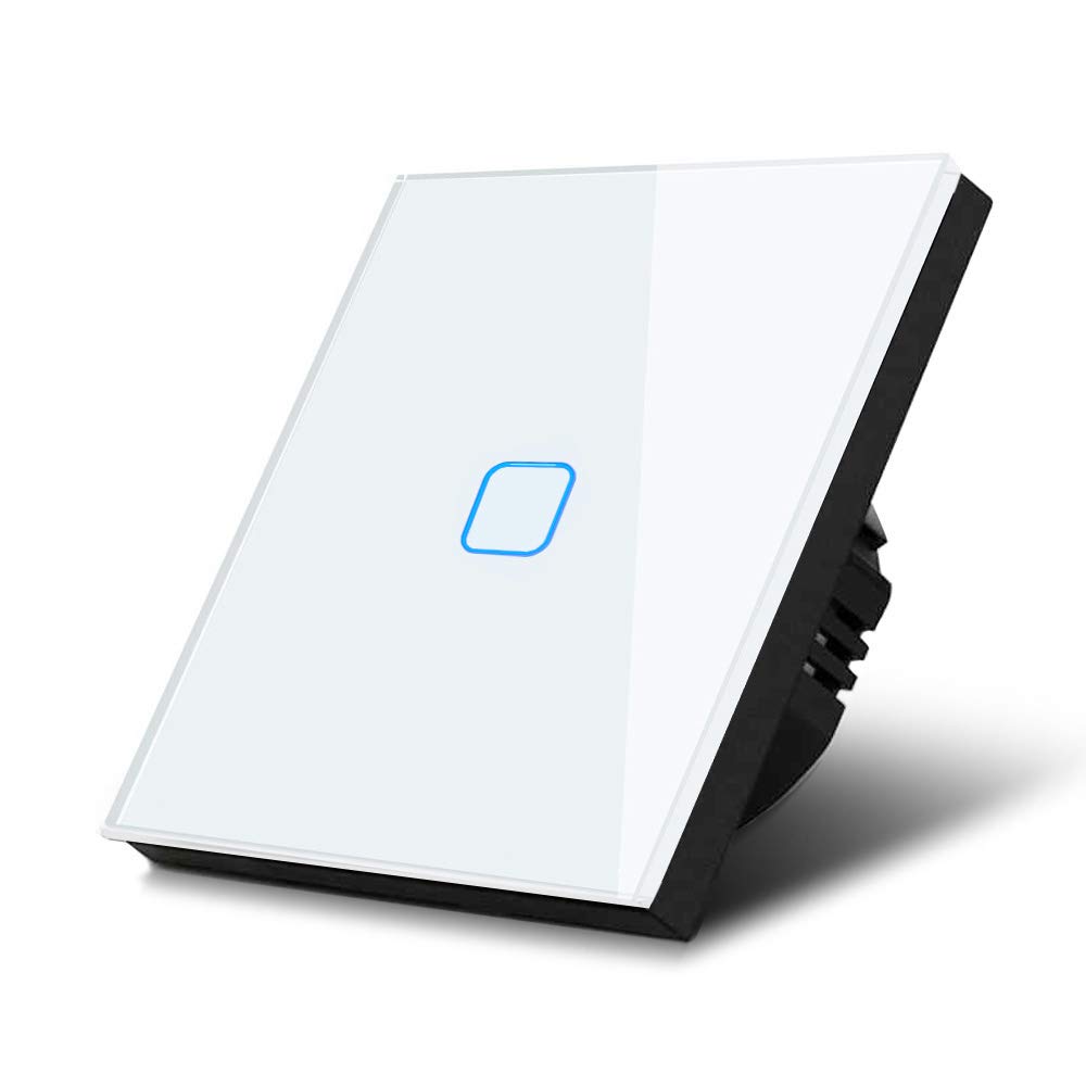 Maclean MCE701W Touch Light Switch Wall Glass Panel Color Changing LED Backlight Built-In Switch 85x85mm (1 GANG - Rectangle, White)
