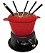 Le Cuistot 11 Piece Enameled Cast Iron Fondue Set 1.5 Quart - 2 Tone Red