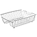 mDesign Large Kitchen Countertop, Sink Dish Drying Rack with Removable Cutlery Tray - Drain and Dry Wine Glasses, Bowls and Dishes - 2 Pieces - Silver Metal Wire/Clear BPA Free Cutlery Caddy
