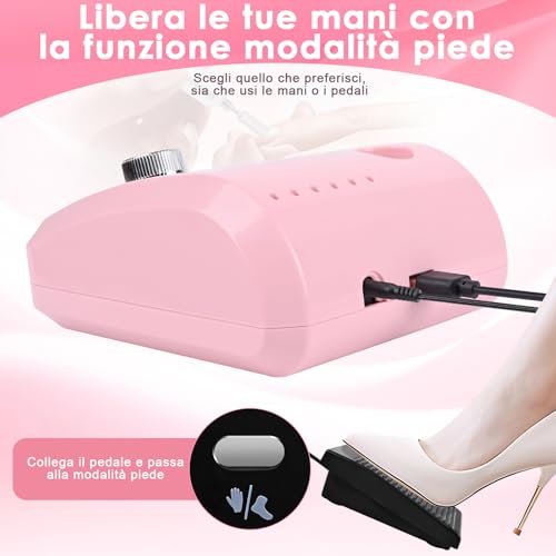 Professional Nail Drill 45000RPM Electric Nail File with Smart LED and Pedals Mode Manicure and Pedicure Kit Electric Drill for Nail Gel, for Studio Beauticians Home Gifts