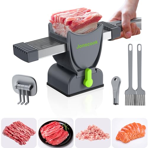 Photo 1 of Fresh Meat Slicer, Manual Meat Slicer for Fresh Raw Meat, Meal Prep for the Week, Adjustable Thickness 2mm or 4mm, 17 Blades get 18 Meat Slices, Meat Cleavers can be Sliced, Striped, Diced -Gray