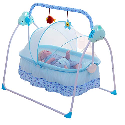 Upgrade (Seat Belt) Electric Baby Bassinet Swing, Music Remoter Control Sleeping Basket Bed The Best Gift for mom(Blue)