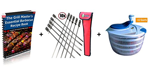 image for Cave Tools BBQ Skewers (10) Extra Long + Salad Spinner Large 4.2 Quart