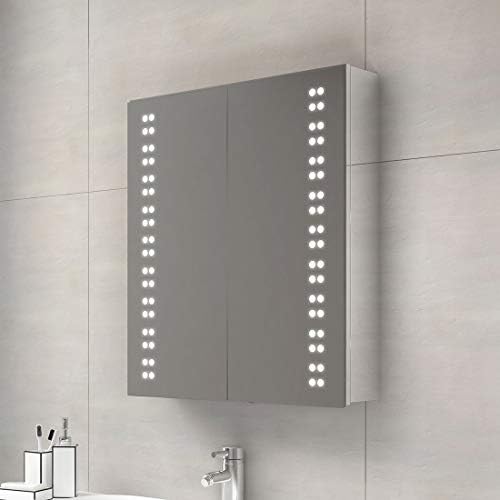 EMKE 600 x 700mm Illuminated LED Bathroom Mirror Cabinet LED Light Mirrors Cabinet with Infra-Red Sensor Switch & Demister