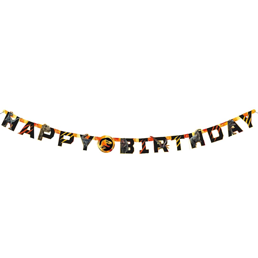 Photo 1 of Jurassic World 3 Jointed Banner - 6' - Vibrant Orange & Black Paper, Perfect for Birthday & Children's Parties, Dino-Themed Decor (1 Pc.)