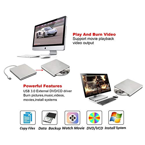 External USB 3.0 Drive USB C CD DVD Drive Guamar Slim Portable External DVD CD Burner Writer Player Drive, High Speed Data Transfer Optical Drive Compatible with PC/Laptop/Windowsd/Mac
