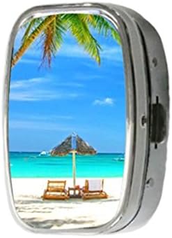 Theme Summer Beach Palm Tree Rectangle Stainless Steel Medicine Pill Vitamin Box Case Storage Container