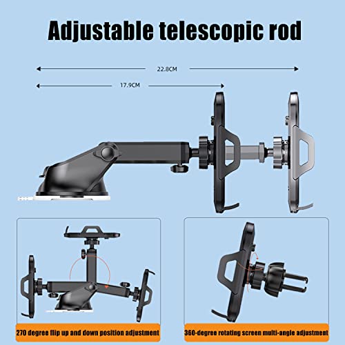 KFECX Car Phone Mount，Long Arm Suction Cup Mobile Phone Holder [Strong and Sturdy] Vent Hands Free Clip Cell Phone Holder Compatible with All Mobile Phones