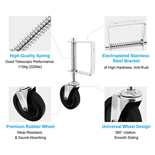 thumbnail image 2 of 4 Inch Spring Loaded Gate Caster - Hard Rubber Wheel With 220lb Capacity For Uneven Ground 2 of 9