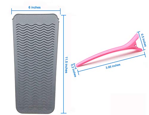 Heat Resistant Silicone Mat Pouch and Hair Clips, Lessmon Hair Styling Tools for Curling Irons, Hair Straightener, Flat Irons, Height 11.5 & Width 6 Inches, Food Grade Silicone, Gray+Pink - Thumbnail 6