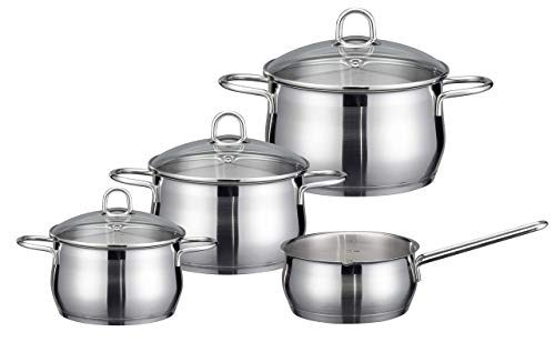 ELO Cookware 90604 Platin Stainless Steel Kitchen Induction Cookware Pots and Pans Set with Shock Resistant Glass Lids, 7-Piece (Certified Refurbished)