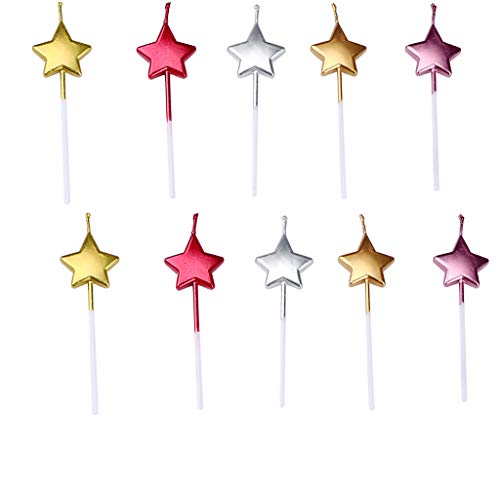 GKanMore 10 Count Metallic Cake Candles Multi-Color Star Cake Candle Topper with Holder for Wedding Party Birthday Cake Decoration (Star Shape)
