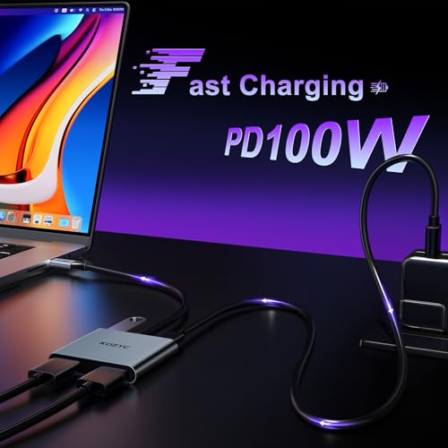 KOZYC USB C to HDMI Dual 4 in 1 Adapter - Hub with 2 HDMI 4K, USB 3.0, 100W PD - Compatible with MacBook Pro Air (MST Support Only for Windows)