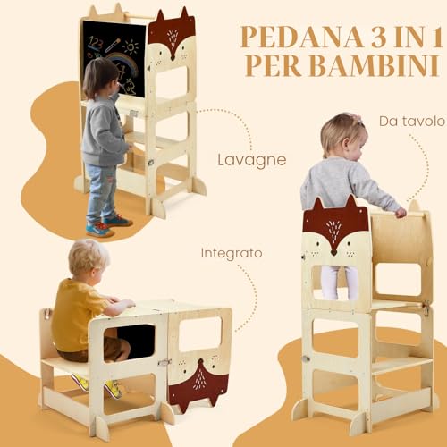 labebe Learning Tower from 1 Year (92 x 38.5 x 42 cm), Foldable Montessori Learning Tower, 3 in 1 Montessori Learning Tower for Children with Notice Boards from 1 Year Old