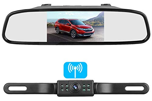 Wireless Backup Camera System with 4.3'' LCD Monitor Kit for Car/SUV/Truck/Pickup/Van/Camper 12V-24V Rear View Camera IP68 Waterproof 18 LED IR Lights Night Vision