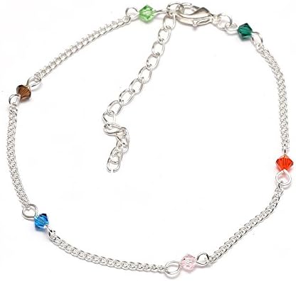 Idin Fashion Anklet - Fashionable Multicoloured Czech Glass Beads Anklet with Twist Chains (Length approx. 24 cm)