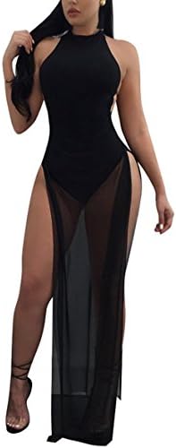 Wowowdress Womens Sexy Sleeveless Mesh Split See Through Long Maxi Dress
