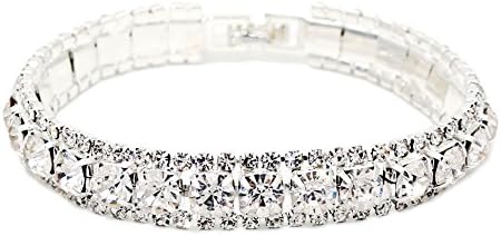JSEA W Round Cut Clear Rhinestones 6mm Tennis Bracelet Silver-plated Women Teen Girls