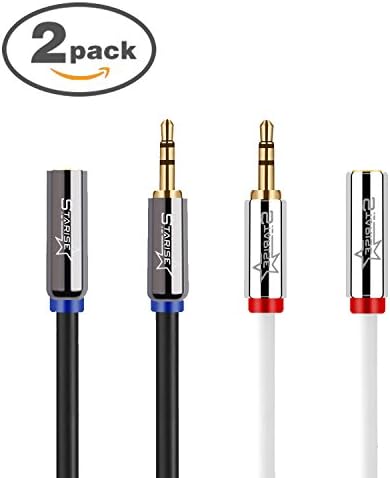 Starise 2 Pack Aux Cable Male to Female 4 Feet- 3.5mm Stereo Audio Extension Cable - Gold Plated Step Down Design for iPhone, iPad, Smartphones, Tablets and Auxiliary Input Connector