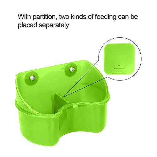 Bird Cage Feeder, Plastic Double Feeding Bowl Dish No-Mess Fixed Food Water Feeder for Parrots Budgie Cockatiel Poultry Pigeon Quail (Green)