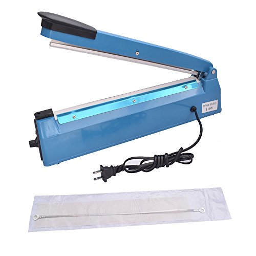 iHotools 12"(300mm) Impulse Manual Hand Bag Sealer Heat Sealing Machine for Plastics Bags PE bags with Extra Replacement Element Grip Blue