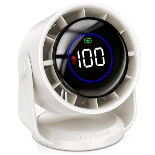 PALATALA Table Fan, Battery USB Fan with 11 Speed Levels, 105° Swivel Function, LED Display, Quiet Fan for Bedroom, Office, Library, Portable Table Fan