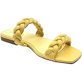 Soda VAULT Women's Square Open Toe Flat Sandals Braided Strap Slip-on Slides Woven Sandals
