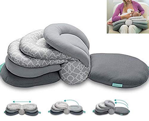 JCW Multi-Function Breastfeeding Pillow Maternity Nursing Pillow,Adjustable Height,Grey