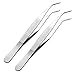 uxcell 2 Pcs 5.5-Inch Stainless Steel Tweezers with Curved Pointed Serrated Tip