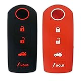 2Pcs Coolbestda Silicone 4buttons Smart Key Fob Remote Control Cover Case Protector Keyless Skin Jacket Bag for Mazda 3 6 CX-7 CX-9 MX-5 Miata Black Red
