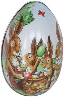 Gisela Graham Easter Tin Egg Container with Bunny Picnic Scene
