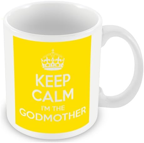 Keep Calm I'm a Godmother (Yellow) Mug / Cup (choose to personalise with any name, photo, message or colour) - New born baby, relative, christening gift