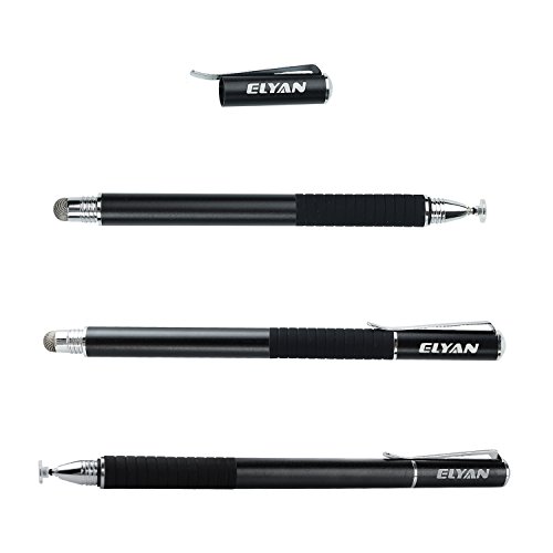 ELYAN Capacitive Stylus Pen,Disc Tip & Fiber Tip 2in1 Series, High Sensitivity & Precision styli Pens, Universal for Tablet and Touch Screens Devices (Black)