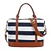 CAMTOP Women Ladies Weekender Travel Bag Canvas Overnight Carry-on Duffel Luggage Tote Bag (Big Stripe - Blue)
