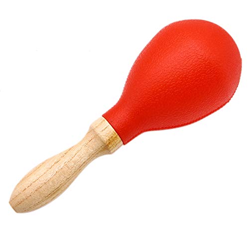 AQUEENLY Plastic Maracas Shakers, Sand Hammer Rattles with Wooden Handles for Percussion, Music Performances - Percussion Instrument (2 Pcs, Red)
