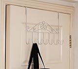 Over Door Hook Rack White, Marrywindix 7 Hook Metal Hanger for Hanging Clothes , Coat , Hat, Belt (7 Hooks )