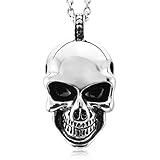 INBLUE Men's Stainless Steel Pendant Necklace Silver Tone Skull -With 23 Inch Chain